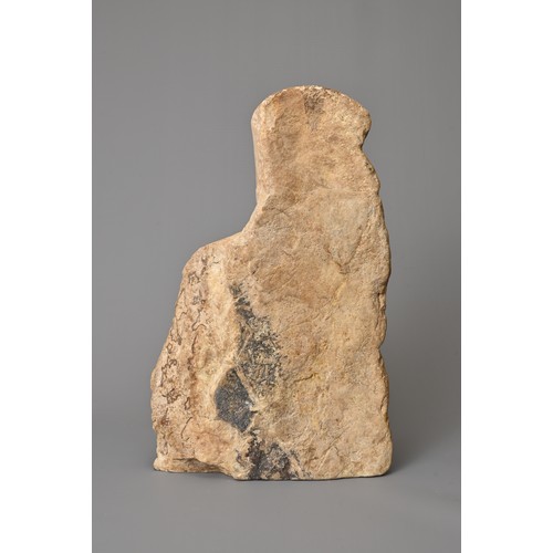 40 - A CHINESE JADE STONE BUDDHIST PART VOTIVE STELE, QI STYLE. Depicting two standing Buddhas dressed in... 