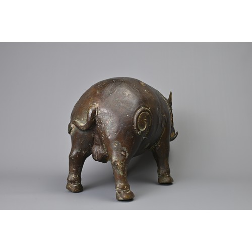 43 - A BALINESE VINTAGE BRONZE MODEL OF A PIG. Hollow cast model standing foursquare. 29cm length.