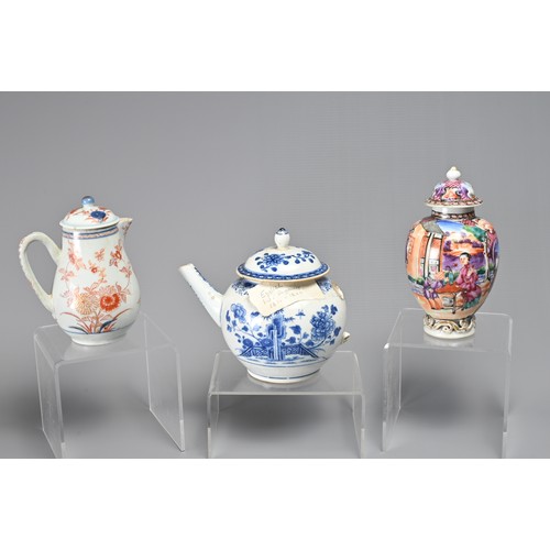 57 - A QUANTITY OF MAINLY CHINESE PORCELAIN ITEMS, 18/19TH CENTURY. A mixed group of cups, saucers, tea c... 