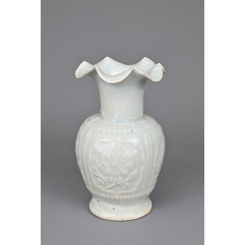 110 - A CHINESE QINGBAI WARE POTTERY VASE, SONG / YUAN DYNASTY. Fairly heavily potted with six lobed flora... 