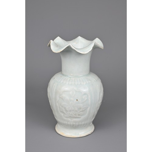 110 - A CHINESE QINGBAI WARE POTTERY VASE, SONG / YUAN DYNASTY. Fairly heavily potted with six lobed flora... 