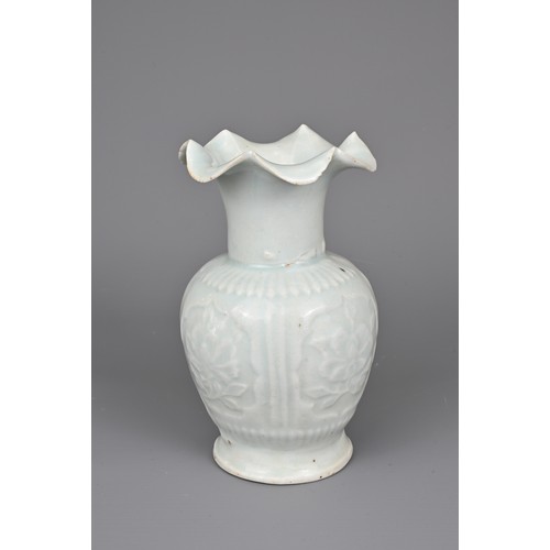 110 - A CHINESE QINGBAI WARE POTTERY VASE, SONG / YUAN DYNASTY. Fairly heavily potted with six lobed flora... 