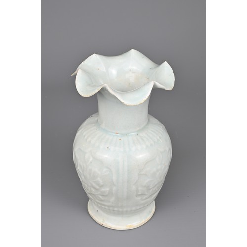 110 - A CHINESE QINGBAI WARE POTTERY VASE, SONG / YUAN DYNASTY. Fairly heavily potted with six lobed flora... 