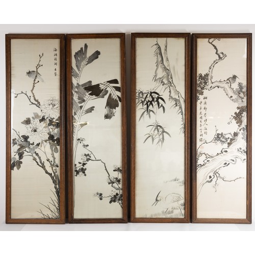 287 - A SET OF FOUR CHINESE SILK EMBROIDERIES, FRAMED AND GLAZED, DATED 1912/13. Four large rectangular pa... 