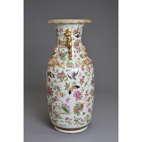 2 - A CHINESE CANTON FAMILLE ROSE PORCELAIN VASE, 19TH CENTURY. Of baluster form decorated with birds, b... 