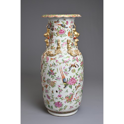 2 - A CHINESE CANTON FAMILLE ROSE PORCELAIN VASE, 19TH CENTURY. Of baluster form decorated with birds, b... 