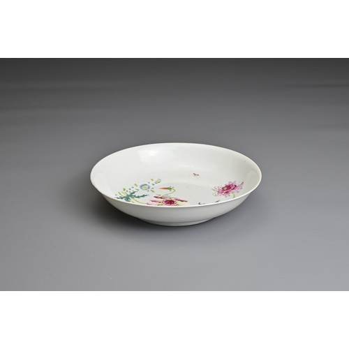 28 - A CHINESE FAMILLE ROSE PORCELAIN DISH, 18TH CENTURY. Decorated with butterfly in a floral scene. Yon... 