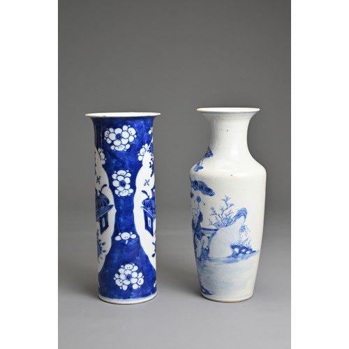 37 - TWO CHINESE BLUE AND WHITE PORCELAIN VASES, 19TH CENTURY. The first decorated with lady and children... 