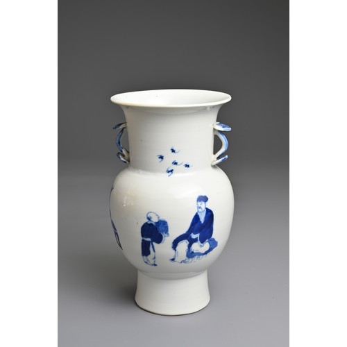 40 - A CHINESE BLUE AND WHITE PORCELAIN VASE, 19TH CENTURY. Finely potted ovoid body with a wide mouth de... 