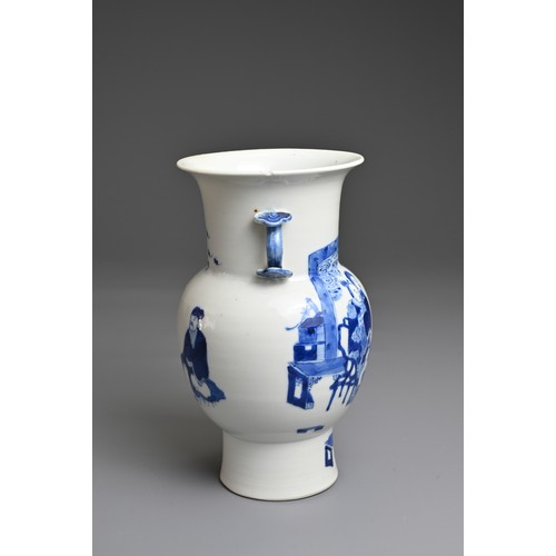 40 - A CHINESE BLUE AND WHITE PORCELAIN VASE, 19TH CENTURY. Finely potted ovoid body with a wide mouth de... 