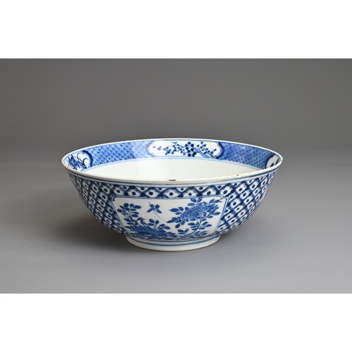 46 - A CHINESE BLUE AND WHITE PORCELAIN BOWL, 19TH CENTURY. Decorated with panels of figures and floral s... 