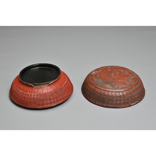 58 - TWO CHINESE CINNABAR LACQUER ITEMS, 19/20TH CENTURY. To include a circular box and cover decorated w... 