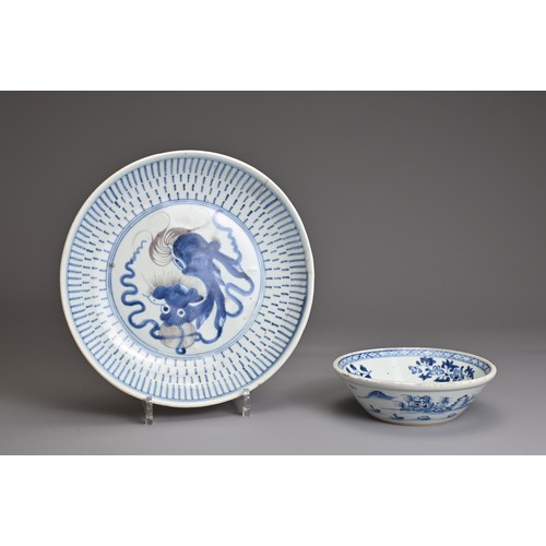 65 - TWO CHINESE EXPORT PORCELAIN ITEMS, 18TH CENTURY. To include a dish decorated in underglaze blue and... 