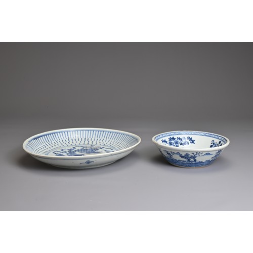 65 - TWO CHINESE EXPORT PORCELAIN ITEMS, 18TH CENTURY. To include a dish decorated in underglaze blue and... 