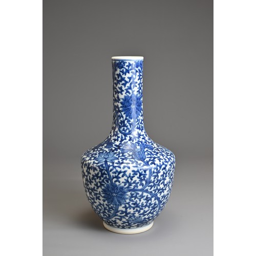 71 - A CHINESE BLUE AND WHITE PORCELAIN VASE, 19TH CENTURY. Decorated with chrysanthemum and lotus flower... 