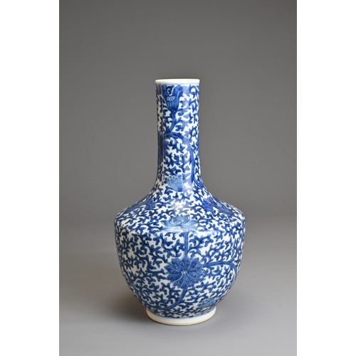 71 - A CHINESE BLUE AND WHITE PORCELAIN VASE, 19TH CENTURY. Decorated with chrysanthemum and lotus flower... 