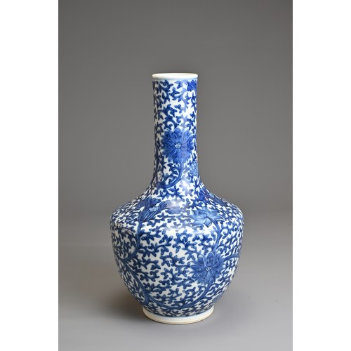 71 - A CHINESE BLUE AND WHITE PORCELAIN VASE, 19TH CENTURY. Decorated with chrysanthemum and lotus flower... 