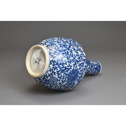 71 - A CHINESE BLUE AND WHITE PORCELAIN VASE, 19TH CENTURY. Decorated with chrysanthemum and lotus flower... 