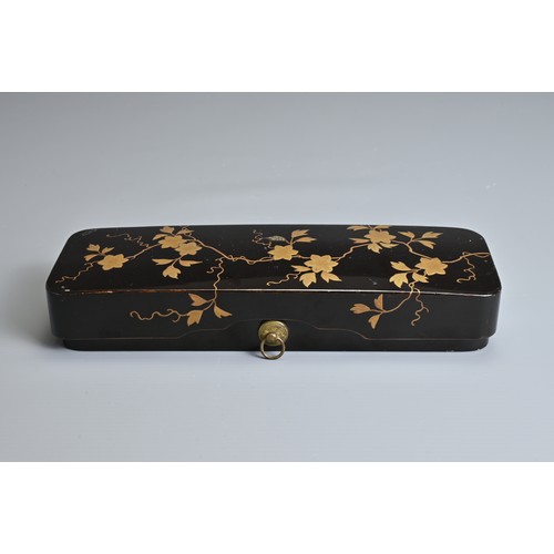 380 - A JAPANESE MEIJI PERIOD (1868-1912) BLACK AND GOLD LACQUER LETTER BOX (FUBAKO) AND A STERLING SILVER... 