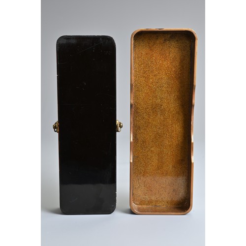 380 - A JAPANESE MEIJI PERIOD (1868-1912) BLACK AND GOLD LACQUER LETTER BOX (FUBAKO) AND A STERLING SILVER... 