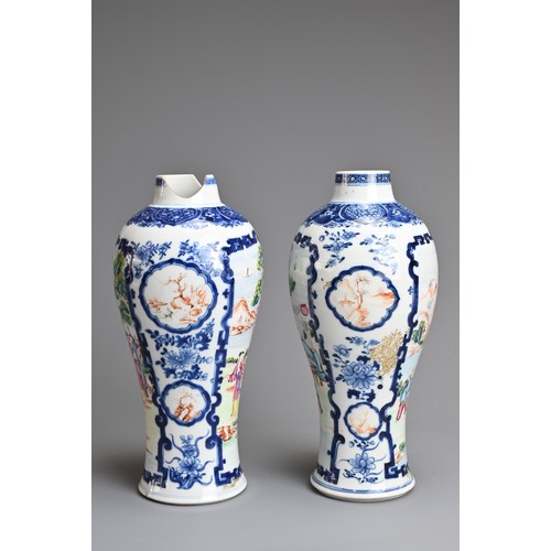 56 - A PAIR OF CHINESE FAMILLE ROSE PORCELAIN VASES, QIANLONG, 18TH CENTURY. Of baluster form decorated w... 