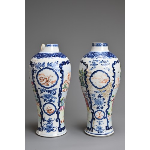 56 - A PAIR OF CHINESE FAMILLE ROSE PORCELAIN VASES, QIANLONG, 18TH CENTURY. Of baluster form decorated w... 