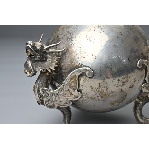 1 - A CHINESE EXPORT SILVER TEA CADDY, LUEN HING SHANGHAI, active c.1875 - 1930. Of globular form with t... 