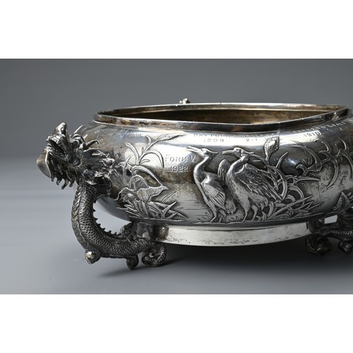 5 - A LARGE CHINESE EXPORT SILVER BOWL, WANG HING & COMPANY, active  c. 1854-1925. Of founded form with ... 