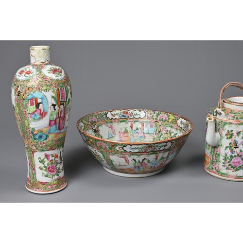 20 - A GROUP OF CHINESE CANTON FAMILLE ROSE PORCELAIN ITEMS, 19/20TH CENTURY. To include a large bowl, a ... 