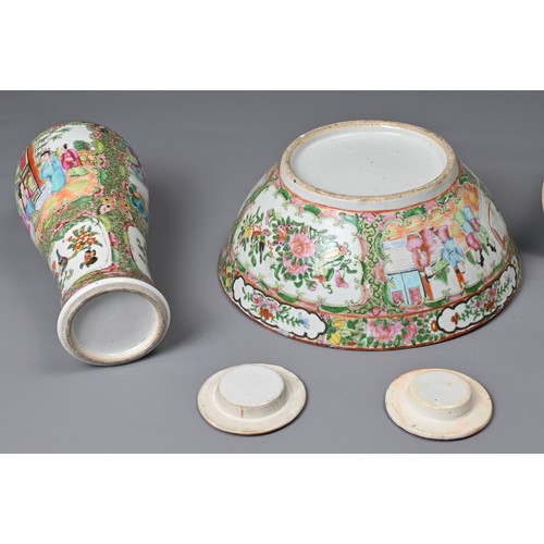 20 - A GROUP OF CHINESE CANTON FAMILLE ROSE PORCELAIN ITEMS, 19/20TH CENTURY. To include a large bowl, a ... 