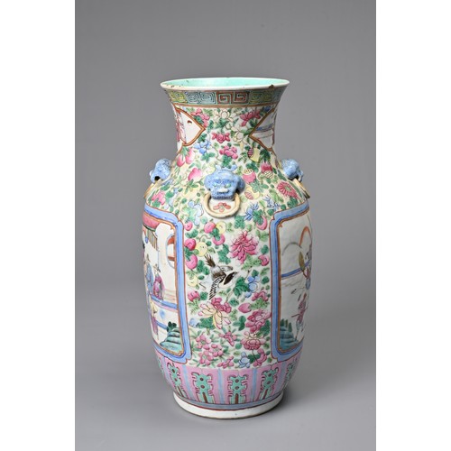 24 - A CHINESE FAMILLE ROSE PORCELAIN VASE, 19TH CENTURY.  Of baluster form decorated with figures and fo... 