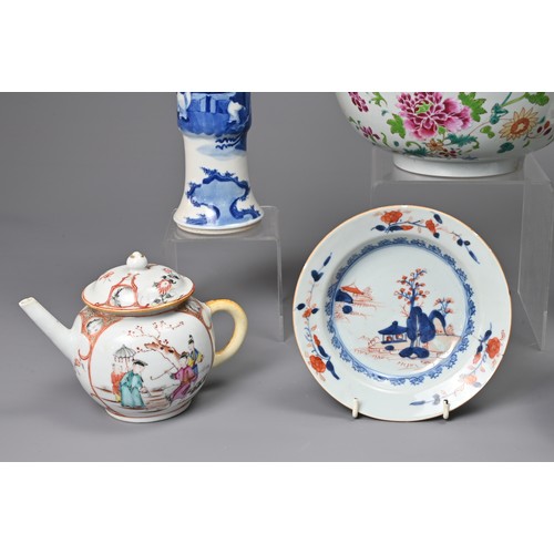 33 - A GROUP OF CHINESE PORCELAIN ITEMS, 18/19TH CENTURY. To include a two bowls, two dishes, a teapot an... 