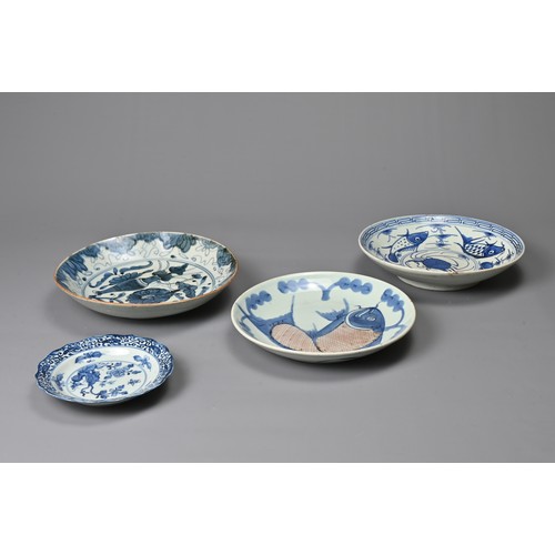 65 - A GROUP OF CHINESE BLUE AND WHITE PORCELAIN DISHES,  18/19TH CENTURY. Of varying designs including a... 