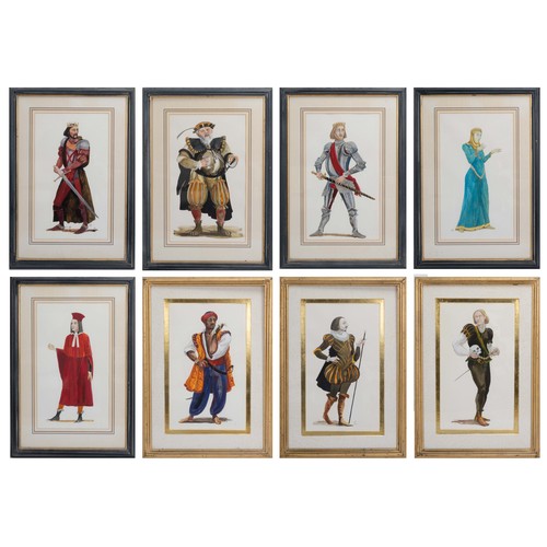 382 - SET OF EIGHT WATERCOLOUR PAINTINGS (1992), of Shakespearean characters, each monogrammed 'TF' and da... 