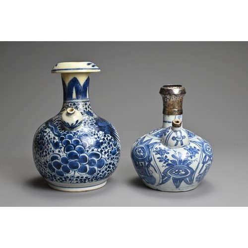 2 - TWO CHINESE BLUE AND WHITE PORCELAIN KENDI, 16-18TH CENTURY. The first of typical form with floral d... 