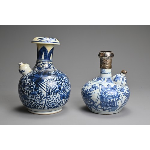 2 - TWO CHINESE BLUE AND WHITE PORCELAIN KENDI, 16-18TH CENTURY. The first of typical form with floral d... 