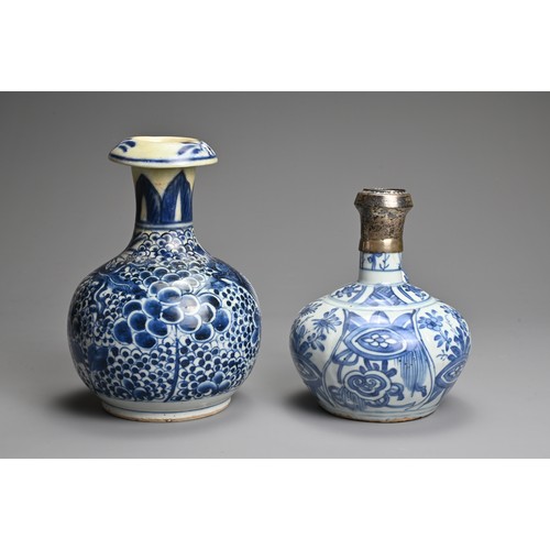 2 - TWO CHINESE BLUE AND WHITE PORCELAIN KENDI, 16-18TH CENTURY. The first of typical form with floral d... 