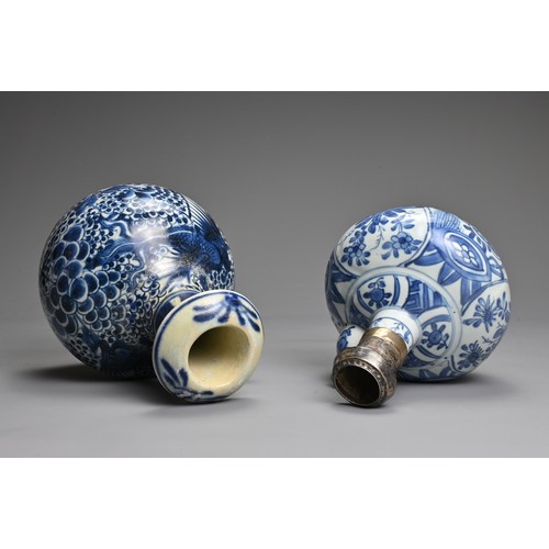 2 - TWO CHINESE BLUE AND WHITE PORCELAIN KENDI, 16-18TH CENTURY. The first of typical form with floral d... 