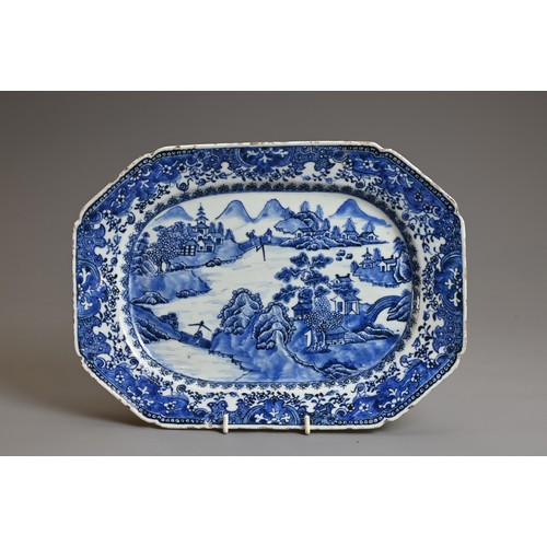 12 - TWO CHINESE BLUE AND WHITE EXPORT PORCELAIN MEAT DISHES, 18TH CENTURY. Each similarly decorated with... 