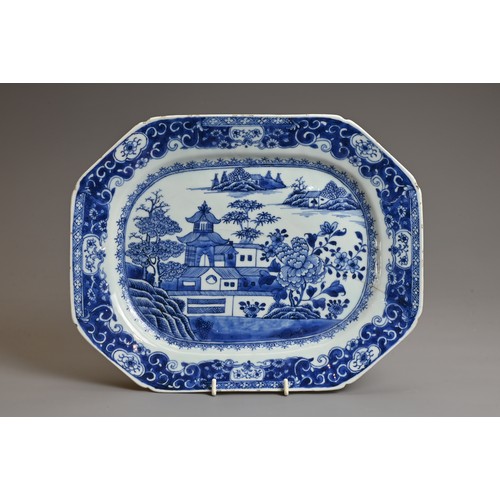 12 - TWO CHINESE BLUE AND WHITE EXPORT PORCELAIN MEAT DISHES, 18TH CENTURY. Each similarly decorated with... 