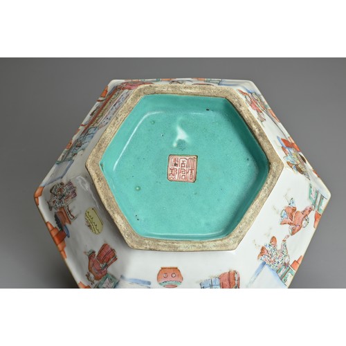 37 - A CHINESE FAMILLE ROSE HEXAGONAL PORCELAIN BOWL, TONGZHI PERIOD (1861-75). Decorated to the exterior... 