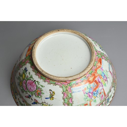 27 - A CHINESE CANTON FAMILLE ROSE PORCELAIN PUNCH BOWL, 19/20TH CENTURY. Rose medallion decorated with p... 