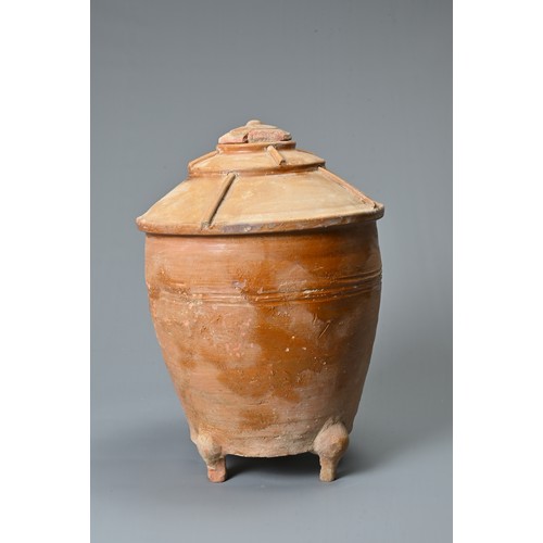 183 - A RARE LARGE CHINESE HAN DYNASTY GLAZED GRANARY JAR WITH COVER. Made from a red pottery and coated i... 