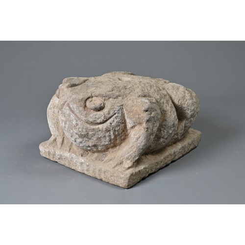 185 - A RARE CHINESE EASTERN HAN DYNASTY STONE TOAD MONEY TREE BASE. An extremely rare toad-shaped pedesta... 