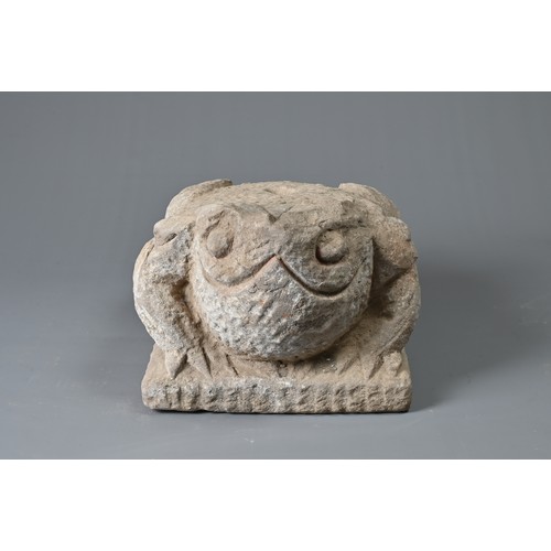 185 - A RARE CHINESE EASTERN HAN DYNASTY STONE TOAD MONEY TREE BASE. An extremely rare toad-shaped pedesta... 