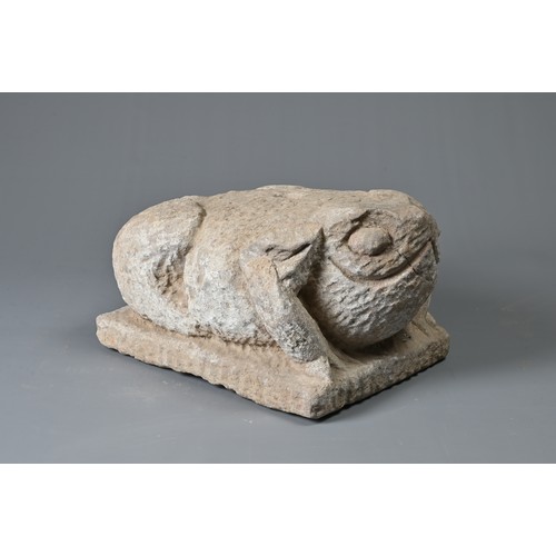 185 - A RARE CHINESE EASTERN HAN DYNASTY STONE TOAD MONEY TREE BASE. An extremely rare toad-shaped pedesta... 