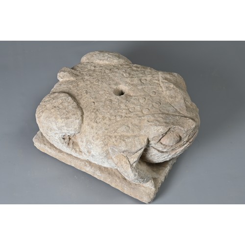 185 - A RARE CHINESE EASTERN HAN DYNASTY STONE TOAD MONEY TREE BASE. An extremely rare toad-shaped pedesta... 