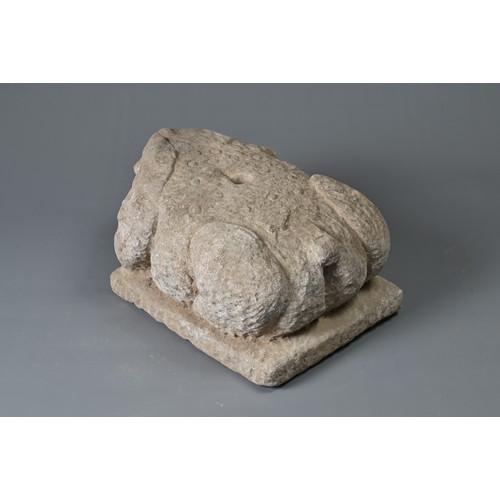 185 - A RARE CHINESE EASTERN HAN DYNASTY STONE TOAD MONEY TREE BASE. An extremely rare toad-shaped pedesta... 