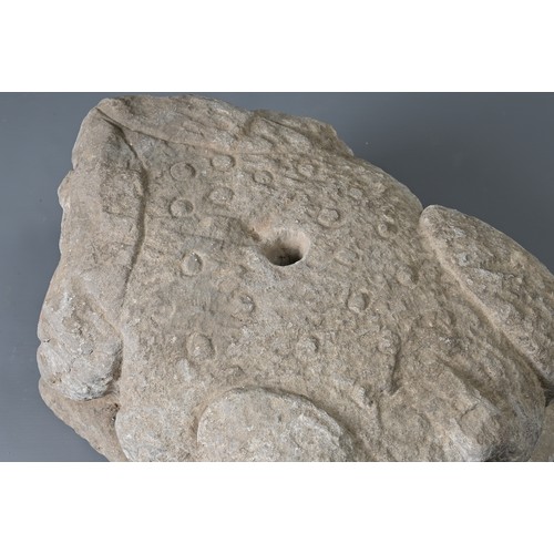 185 - A RARE CHINESE EASTERN HAN DYNASTY STONE TOAD MONEY TREE BASE. An extremely rare toad-shaped pedesta... 