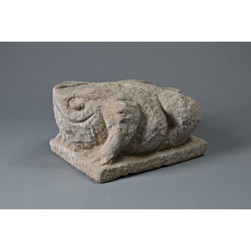 185 - A RARE CHINESE EASTERN HAN DYNASTY STONE TOAD MONEY TREE BASE. An extremely rare toad-shaped pedesta... 